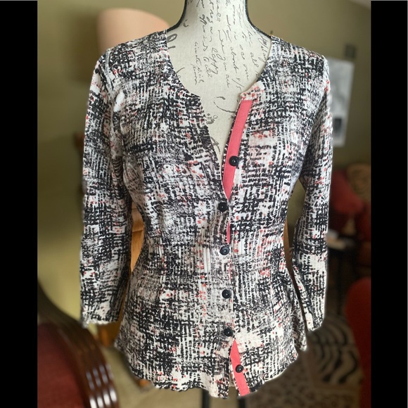 EUC NIC+ZOE reversible button down cardigan sweater-Black/coral/peach/white/gray - Picture 2 of 12